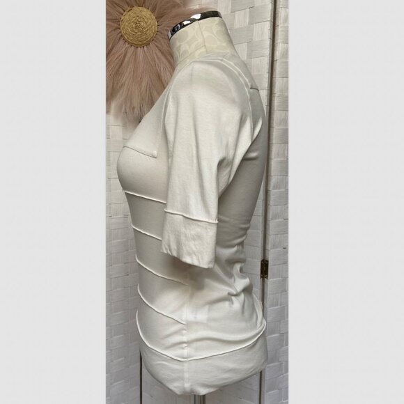 Akris White Stretch Short Sleeve Off White Top Size 4 - Picture 8 of 13